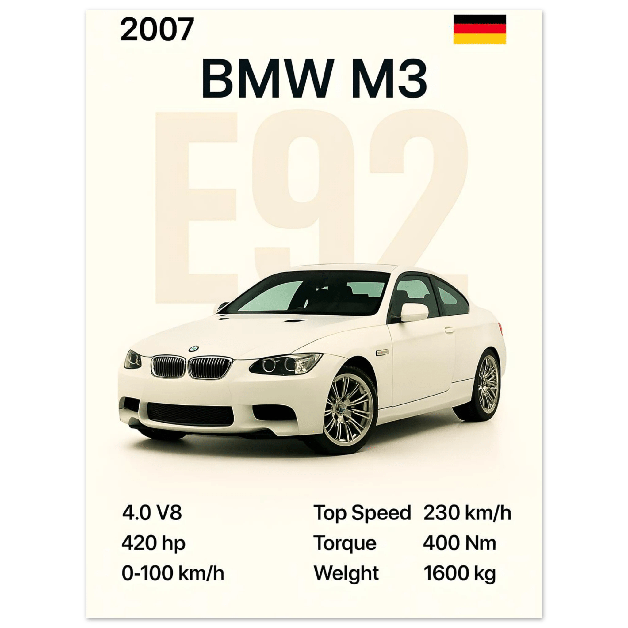 Auto Poster - "E92 M3" - KultKabinett